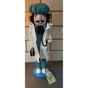Doctor Nutcracker Man Male Stethoscope Bag Mustache Black Hair Christmas